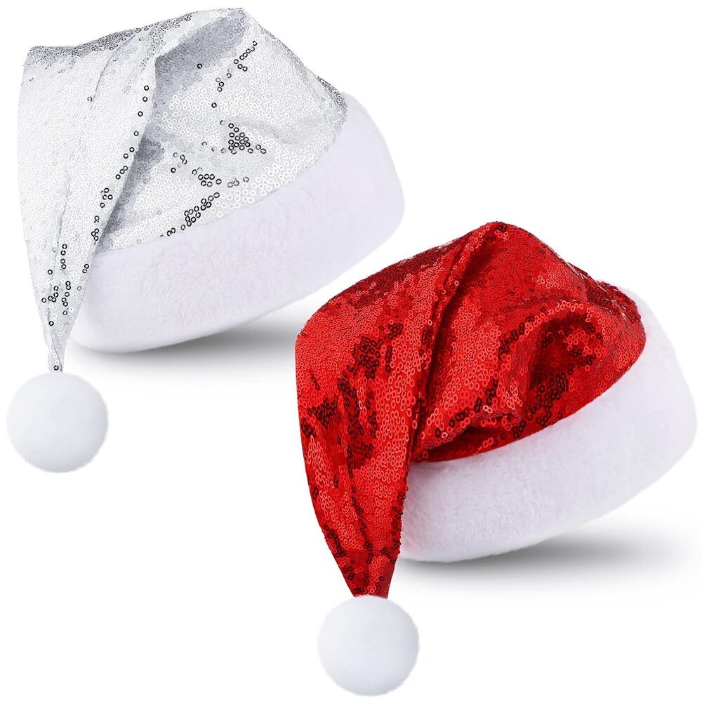 2584 2 Pieces Christmas Sequin Santa Hat Sparkly Glitter Hats for Christmas